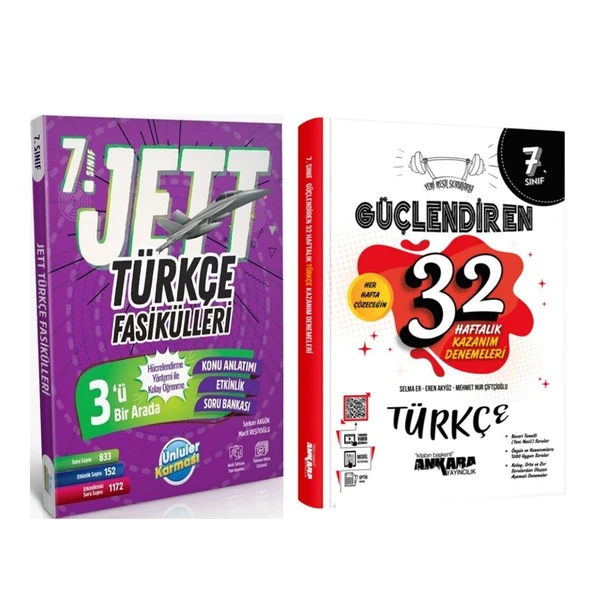 Ünlüler Yayınları 7. Sınıf Türkçe JETT Soru Fasikülleri ve Ankara Yayıncılık Deneme Seti 2 Kitap