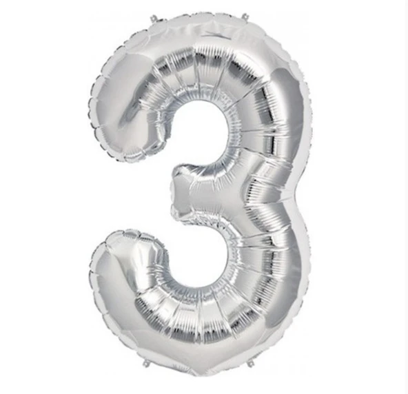 Brokoli Home 3 Numara Folyo Gümüş Balon 100cm 40inç Helyuma Uygun Parti Balonu Numaralar - 2