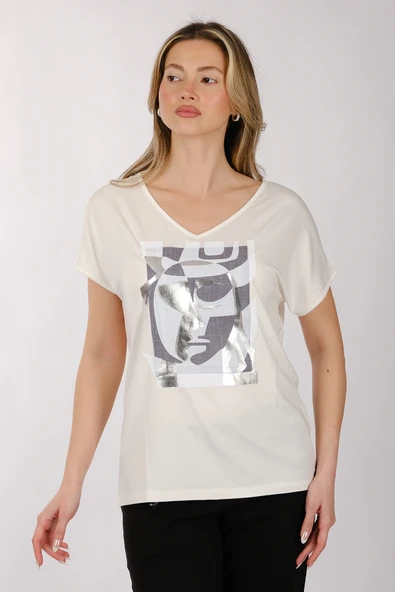 Daıdo Minimalist Oversize V Yaka Kadın Tişört - Günlük Şıklık ürün görseli 1