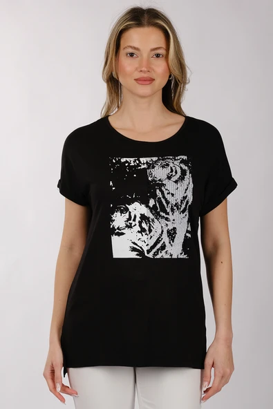 Daido Oversize Yuvarlak Yaka Kısa Kol Kadın Tişört - Minimalist Tarz - 2