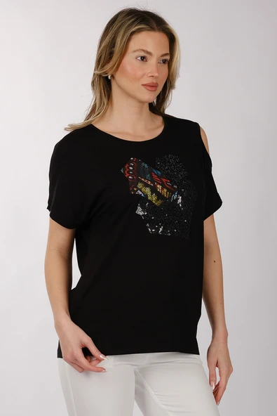 Daido Oversize Omuz Detaylı Kısa Kol Minimalist Kadın T-Shirt ürün görseli 1