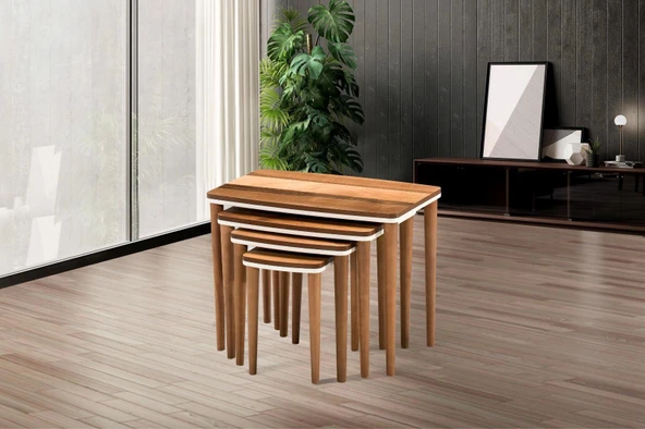 NİVEMESHOME HİLAL CEVİZ-KREM ZİGON SEHPA