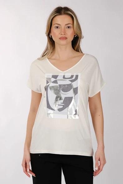 Daıdo Minimalist Oversize V Yaka Kadın Tişört - Günlük Şıklık - Resim 2