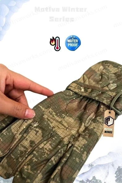 Su Geçirmez Askeri Kamuflaj Motosiklet Taktik Askeri Spor Kışlık Kar Balıkçı Eldiveni - 3