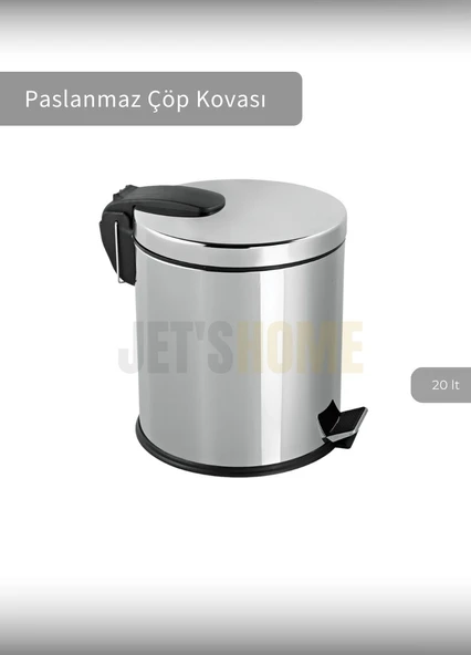 Pedallı Banyo Çöp Kovası Paslanmaz 20 Lt Mutfak Çöp Kutusu Gri - 2