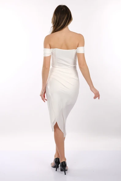 DORİDORCA Kadın Düşük Omuzlu Önden Yırtmaçlı Şifon Abiye Elbise 2244014 - 11