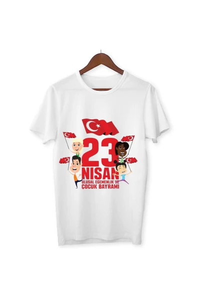 ALPŞAN TİCARET  23 Nisan Baskılı Unisex Çocuk/Yetişkin Tişört Çift Taraflı Baskı Çocuk Bayramı T-shirt - 3