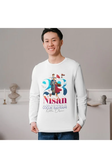 ALPŞAN TİCARET  Atatürk Ve Bayrak Baskılı Imzalı 23 Nisan Pamuklu Yumuşak Beyaz T-shirt - 4
