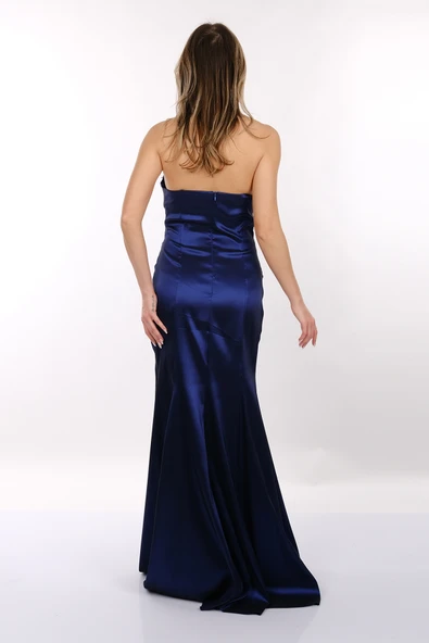 DORİDORCA Straplez Drapeli Saten Maxi Boy Kadın Abiye 2246115 - 5