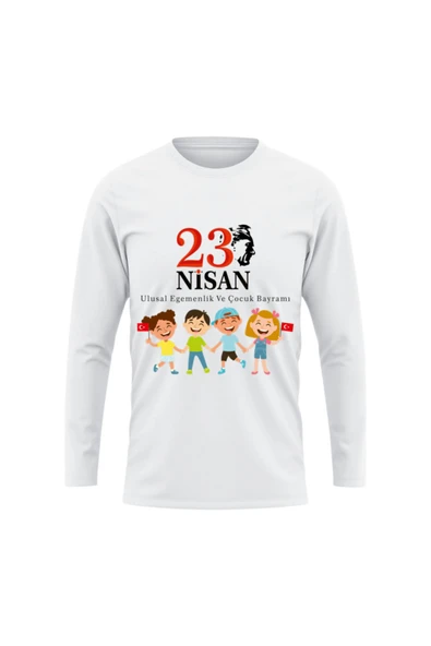 ALPŞAN TİCARET 23 Nisan Baskılı Uzun Kollu İnce T-shirt Çocuk Yetişkin Çocuk Bayramı Uzun Kollu Tişört ürün görseli
