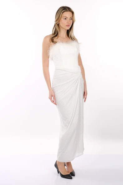 DORİDORCA Straplez Otriş Detaylı Payetli Abiye Elbise - Resim 4