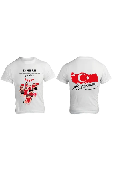 ALPŞAN TİCARET  23 Nisan Baskılı Unisex Çocuk/Yetişkin Tişört Çift Taraflı Baskı Çocuk Bayramı T-shirt