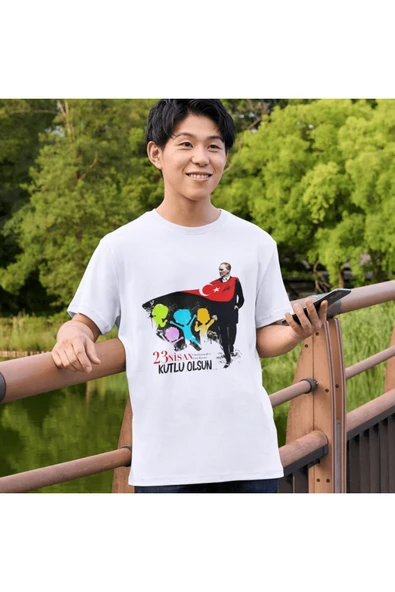 ALPŞAN TİCARET  23 Nisan Tişört 23 Nisan T-shirt Beyaz Çocuk Yetişkin Tişört Unisex T-shirt Çocuk Bayramı - 2