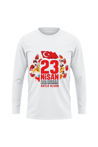 ALPŞAN TİCARET  Çocuk Bayramı Baskılı Uzun Kollu İnce T-shirt Çocuk Yetişkin 23 Nisan Uzun Kollu Tişört - Resim 5