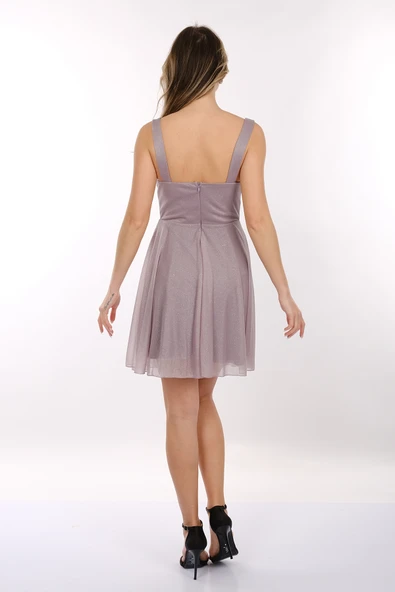 DORİDORCA Geniş Askılı Kare Yaka Mini Abiye Elbise 2246074 - Resim 10