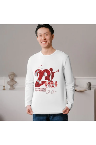 ALPŞAN TİCARET  Atatürk Ve Bayrak Baskılı Imzalı 23 Nisan Pamuklu Yumuşak Beyaz T-shirt - 4