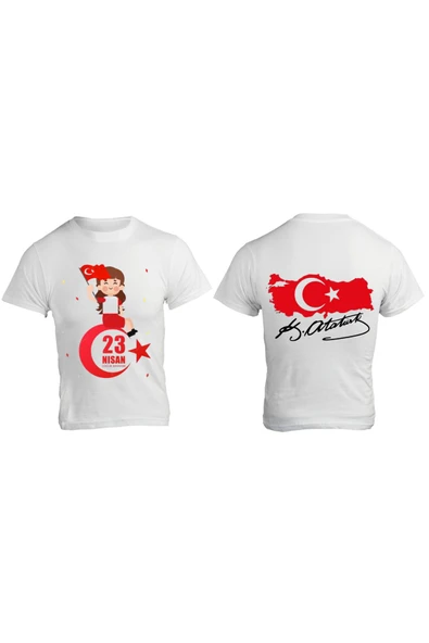 ALPŞAN TİCARET  23 Nisan Baskılı Unisex Çocuk/Yetişkin Tişört Çift Taraflı Baskı Çocuk Bayramı T-shirt