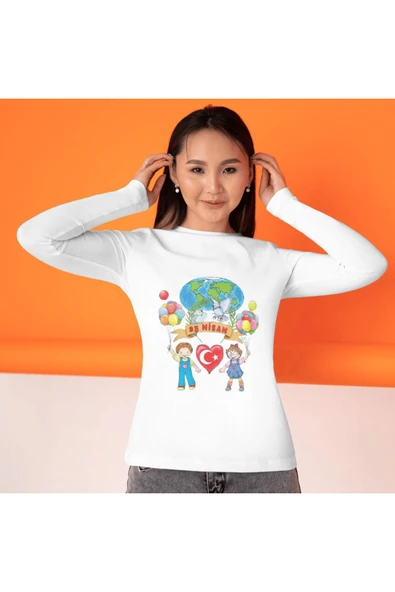 ALPŞAN TİCARET  23 Nisan Baskılı Uzun Kollu Tshirt Unisex Çocuk Yetişkin Tişört - 3