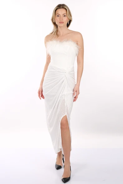 DORİDORCA Straplez Otriş Detaylı Payetli Abiye Elbise - Resim 10