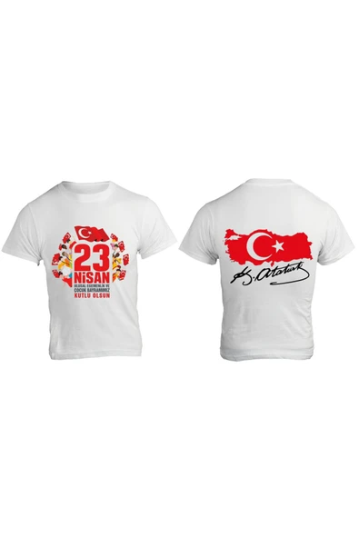 ALPŞAN TİCARET  23 Nisan Çocuk Bayramı Özel Baskılı %100 Organik Pamuk T-shirt