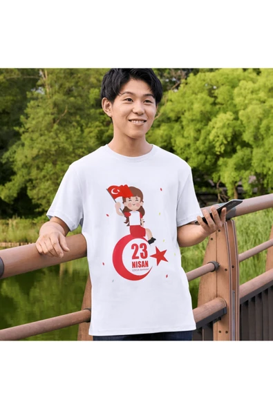 ALPŞAN TİCARET  23 Nisan Tişörtleri 23 Nisan T-shirt Beyaz Çocuk Yetişkin Tişört Unisex T-shirt Çocuk Bayramı - 2