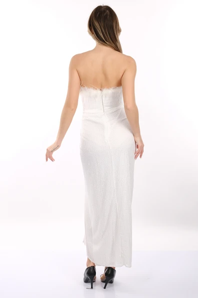 DORİDORCA Straplez Otriş Detaylı Payetli Abiye Elbise - Resim 7