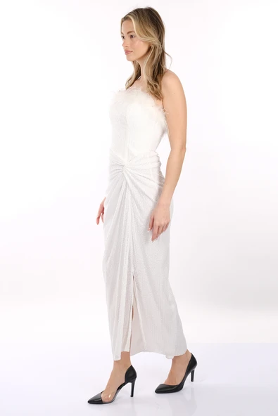 DORİDORCA Straplez Otriş Detaylı Payetli Abiye Elbise - Resim 6