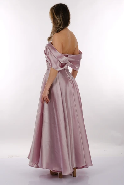 DORİDORCA Düşük Omuz Drapeli Saten Maxi Boy Kadın Abiye 2246101 - Resim 9
