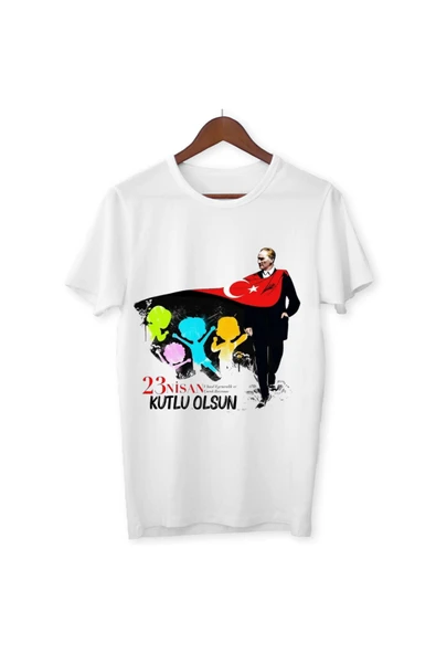 ALPŞAN TİCARET 23 Nisan Tişört 23 Nisan T-shirt Beyaz Çocuk Yetişkin Tişört Unisex T-shirt Çocuk Bayramı ürün görseli