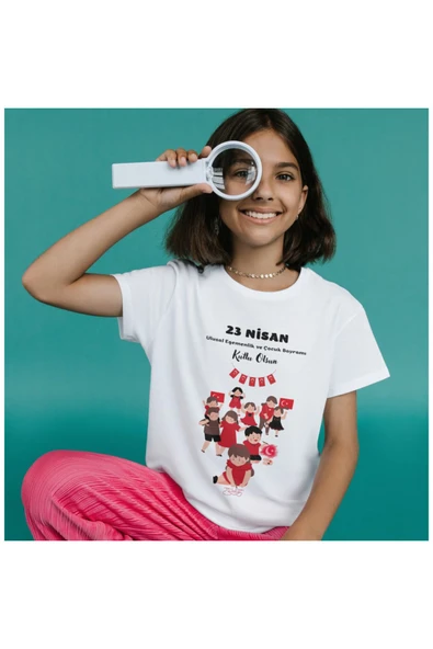 ALPŞAN TİCARET  23 Nisan Baskılı Unisex Çocuk/Yetişkin Tişört Çift Taraflı Baskı Çocuk Bayramı T-shirt - Resim 5