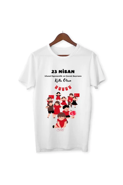 ALPŞAN TİCARET  23 Nisan Baskılı Unisex Çocuk/Yetişkin Tişört Çift Taraflı Baskı Çocuk Bayramı T-shirt - Resim 3