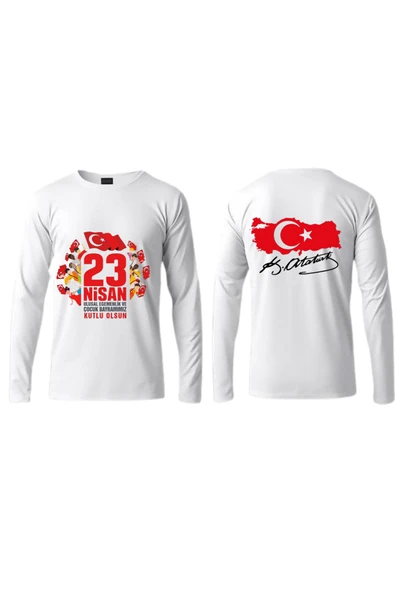 ALPŞAN TİCARET  Çocuk Bayramı Baskılı Uzun Kollu İnce T-shirt Çocuk Yetişkin 23 Nisan Uzun Kollu Tişört