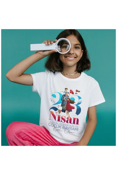 ALPŞAN TİCARET  23 Nisan Tişört 23 Nisan T-shirt Beyaz Çocuk Yetişkin Tişört Unisex T-shirt Çocuk Bayramı - 3