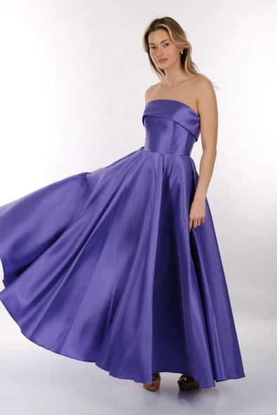 DORİDORCA Straplez Saten Maxi Boy Kadın Abiye 2246068