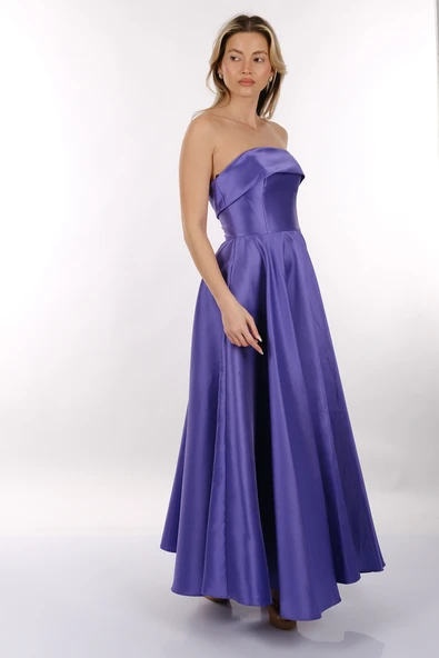 DORİDORCA Straplez Saten Maxi Boy Kadın Abiye 2246068 - 7