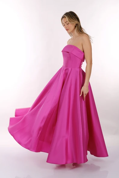 DORİDORCA Straplez Saten Maxi Boy Kadın Abiye 2246068 - 5