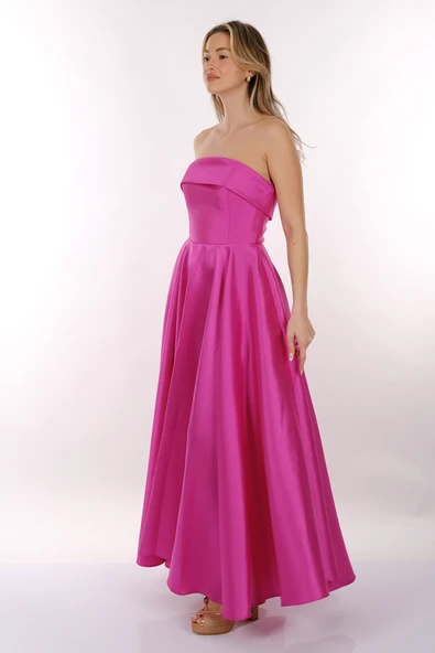 DORİDORCA Straplez Saten Maxi Boy Kadın Abiye 2246068 - 8