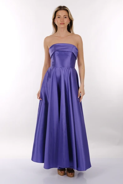 DORİDORCA Straplez Saten Maxi Boy Kadın Abiye 2246068 - 3