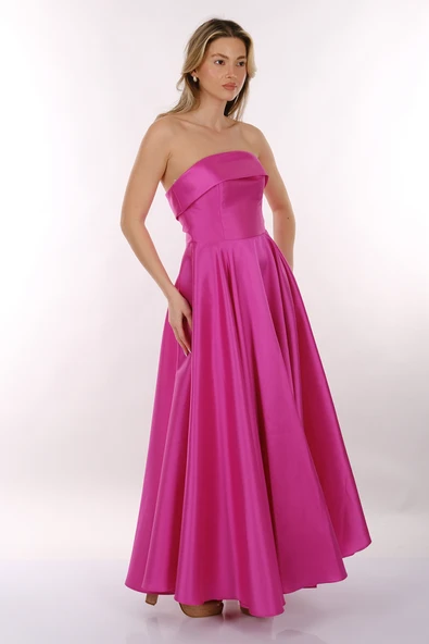 DORİDORCA Straplez Saten Maxi Boy Kadın Abiye 2246068 - 4