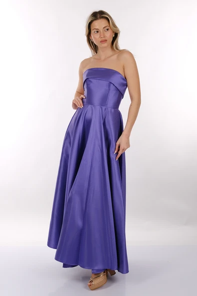 DORİDORCA Straplez Saten Maxi Boy Kadın Abiye 2246068 - 6