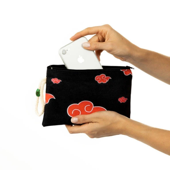 Naruto Bulut Baskılı Bez Kalemlik Fermuarlı Cüzdan Makyaj Çantası - 3