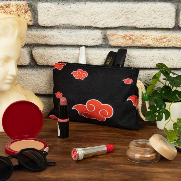 Naruto Bulut Baskılı Bez Kalemlik Fermuarlı Cüzdan Makyaj Çantası - 5