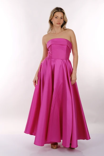 DORİDORCA Straplez Saten Maxi Boy Kadın Abiye 2246068 - 2