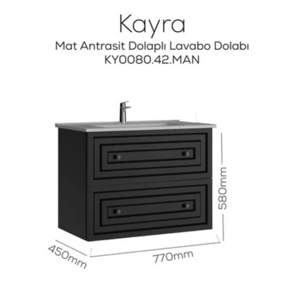 Kayra Lavabo Dolabı Çekmeceli Mat Antrasit - 2