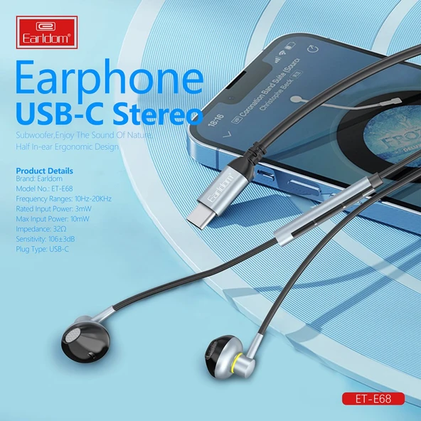 Oppo Reno 3 4 5 6 10 11 Pro Type C Kulaklık-Ear-E68 - 3