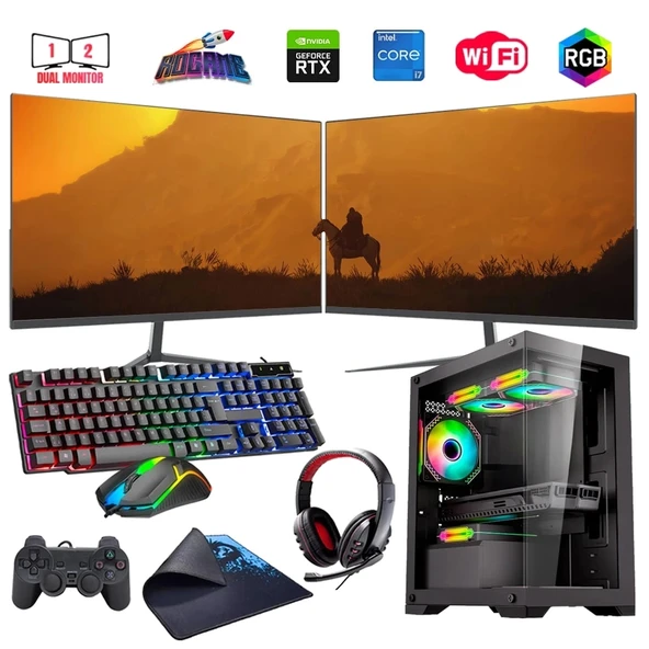 i7 13700F 16GB DDR4 1TB m2 6GB RTX3050 Çift 24" Monitörlü Oyun Bilgisayarı (Gaming SET) ürün görseli