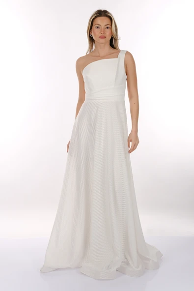 Dori Tek Omuz Kendinden Desenli Maxi Boy Kadın Abiye Elbise 2246026 - 2