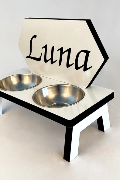 Ahşap Özel Isim Baskılı Kedi Köpek Mama Su Kabı Standı Metal Suluk Mamalık Çelik Kaseli Evcil Hayvan - 2