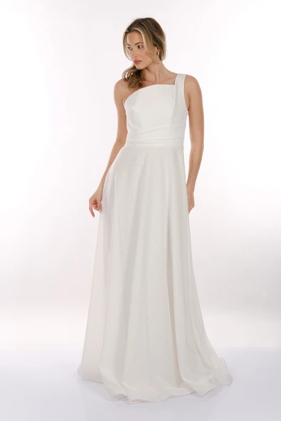 Dori Tek Omuz Kendinden Desenli Maxi Boy Kadın Abiye Elbise 2246026 - 7