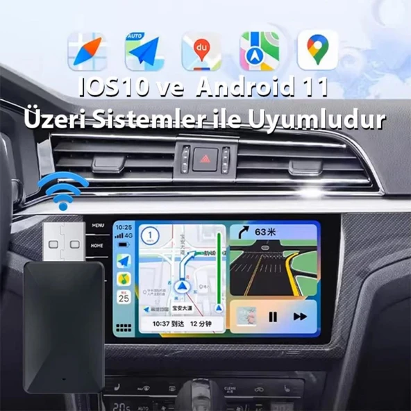 Polham Apple İphone ve Android İle Uyumlu Kablosuz Carplay Multimedya Çeviricisi, Navigasyon, Müzik Çevirici - 3
